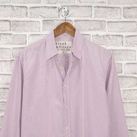 Frank & Eileen Men's Button up PAUL Shirt in light Purple Striped Cotton Small - Picture 4 of 6